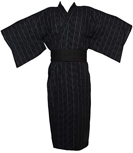 Black Sugar Kimono Noir Homme Pyjama Ceinture Japonais Traditionnel Yukata Samurai Coton De Bonne Qualité Résistant Maison Sortie (M)