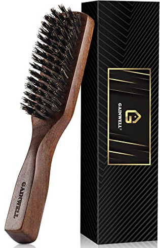 Mens Wild Boar Bristle Hair Brush for Men - Beard Brush - Stiff Bristles for Thick Hair, Natural Black Walnut Wooden Handle Hairbrush, Beard Mustache Brush Comb by GAINWELL