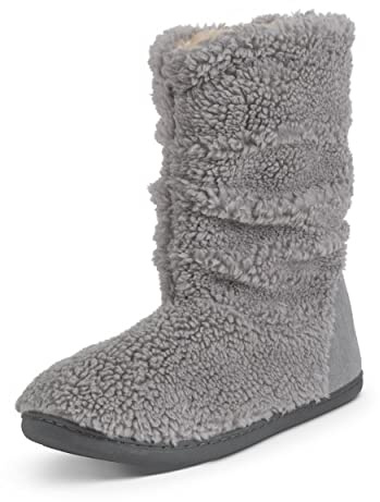 Polar Men’s Warm Memory Foam Slipper Boots - Faux Fur Lined Indoor House Shoes - Soft Fleece Ankle Booties with Anti-Slip Sole - Comfortable Winter Loungewear - Grey - UK 9