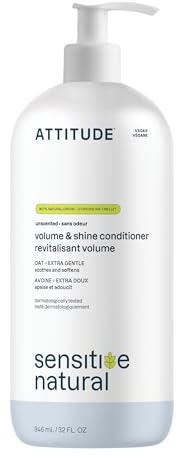 ATTITUDE Hair Conditioner for Sensitive Dry Scalp, Soothing Oat, Naturally Derived Ingredients, Dermatologically Tested, Vegan Detangler, Extra Gentle, Unscented, 32 Fl Oz