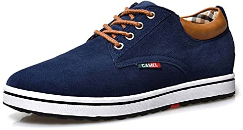 Zapatos Oxford con cordones para hombre, de franela, de piel de vacuno, informales, invisibles, con aumento de altura, zapatos elevadores, 2.36 pulgadas más altos, Azul, 41 EU