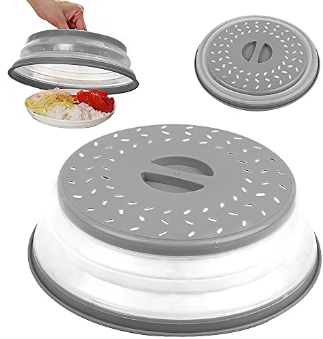 Hillylolly Tapa Microondas Plegable, Libre BPA, Con Asa y Ventilación, Plástico Gris