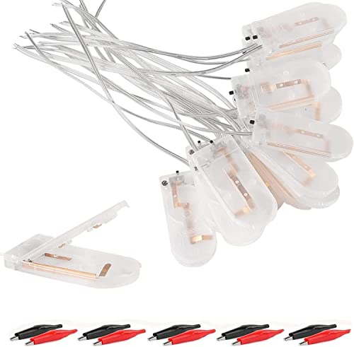 RUNCCI-YUN 20PCS Button Battery Case, CR2032 Battery Holder with Wire Lead ON-OFF Switch (transparent) + 10 Crocodile Clips