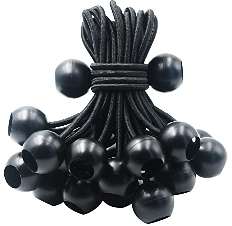 HomWanna Bungee Balls Cords 25Pcs - 4 inch Black Flag Bungees Ties, Heavy Duty Tarp Banner Marquee Canopy Elastic Tie Down Straps for Telescopic Flag Pole Camping Tent Tarpaulin Cargo, UV Resistant