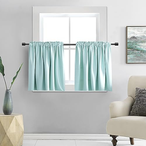 DONREN Short Valance Curtains for Small Windows - Room Darkening Thermal Insulated Window Treatment Rod Pocket Curtains(30 W x 24 L,2 Panels,Aqua)