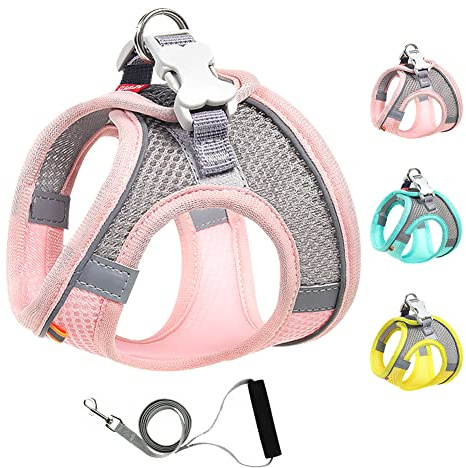 Mitili Arnes Perro Antitirones con Correa, Ajustable Transpirable Reflectantes Cómodo Chalecos Perro, Arnés Juego de Arnés y Correa para Perros y Gatos de Pequeño y Mediano (S, Fresco Rosa)