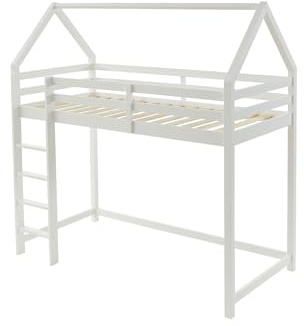 Vente-unique Hochbett Hausbett - Kiefernholz - 90 x 190 cm - Weiß - TARZIA