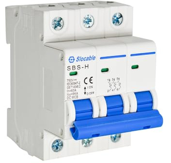 3Pole 750V DC Miniatur-Leistungsschalter, 63A Sicherungsautomat, Solar PV System Isolator DC Trennschalter, DIN-Schienenmontage(3P, 63A)