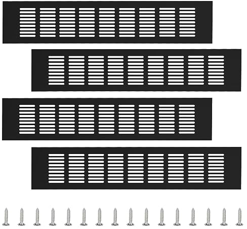 APACALI 4PCS 80x400mm Air Vent Grille Cover, Black Aluminium Ventilation Grille, Kitchen Plinth Vent Grill with Screws, Black Air Vent Cover for Cupboard, Wardrobe, Cabinet Ventilation