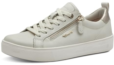 Tamaris Comfort Damen Sneaker flach mit Reißverschluss Freizeit, Cremefarben (Offwhite Nappa), 39 EU