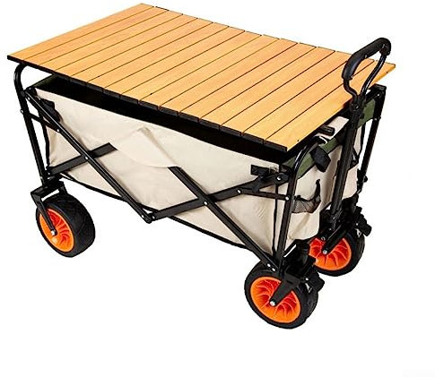 ARMYJY Aluminum Alloy Foldable Camping Trolley Tabletop Table Board Wagon Trailer Cover,Wood/S
