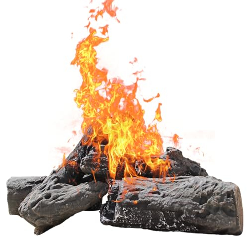 Grandhom Gas Fireplace Logs, 4pcs Large Ceramic Fire Logs for Propane Fireplace Insert, Decorative Fake Fireproof Logs Set for Indoor Outdoor Ventless Gas,Ethanol,Fireplace & Firepit,Charcoal,27cm