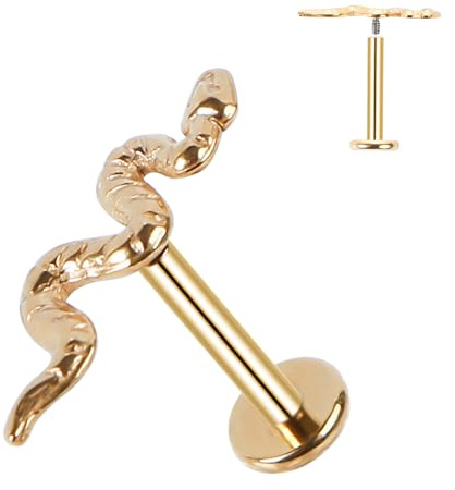 ESHIONER G23 Titane Piercing Tragus Helix Labret Piercing Oreille Cartilage Piercing Levres Bouche Bioflex Conch Flat Stud Piercing Medusa Hypoallergénique Or Bijoux Serpent 16g 10mm