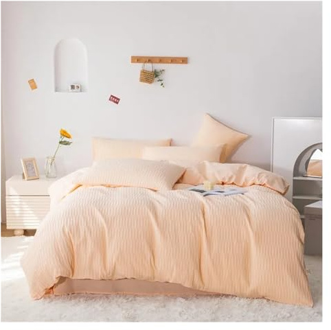 ADovz 4Pcs Twin Double Queen Family Duvet Cover Set Seersucker Textured Washed Cotton Ultra Soft Comforter Cover Bed Sheet Pillowcases,Bed Sheets
