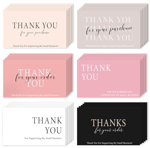 Kanluara 300PCS Thank You For Supporting My Business Cards 2 x 3.5 Inches Thank You Cards Small Business 6 Styles Package Insert Card for Business Supplies Online Shop Retail Store