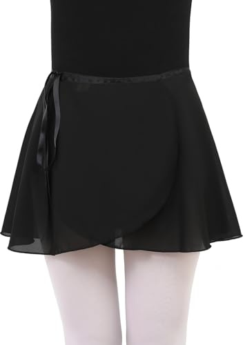 Kefiyis Ballet Wrap Skirt - Chiffon Adjustable Ribbon Tie Dance Skirt for Girls and Women - Black S