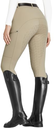 FitsT4 Sports Leggings d'équitation pour Femmes Pantalon d'équitation pour Filles Entièrement recouvert de Silicone avec Poche pour téléphone Portable et Passants de Ceinture