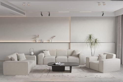 Fun Möbel Sofaset Designersofa CELES Premium 3-2-1 in Stoff Ascot Bukla (Beige)