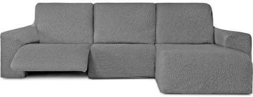 ECOMMERC3 | Copridivano Chaiselong Braccio corto destro con relax bielastico - Copridivano Chaiselongue grigio chiaro super elastico, traspirante e schiuma di fissaggio