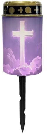 Poceacles Solar Pathway Lights Outdoor Grave Solar Lights Outside Waterproof Cemetery Flameless Candles Outdoor Solar Candle Grave Markers Eternal Decor, Cross Galaxy Cloud Violet