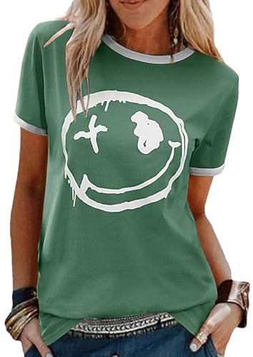 heekpek T Shirt Donna Magliette Donna Manica Corta T-Shirt Cotone Top Blusa Estivo Crew Neck Graphic Tee Maglietta Camicia Casual, Verde, L