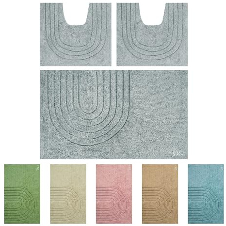 OLIVO.shop | PARURE MODERN, Set Tappeti Bagno 3 pezzi, Tappeti bagno antiscivolo, Tappeto bagno cotone, Tappeti bagno lavabili, vari colori (MODERN GRIGIO)