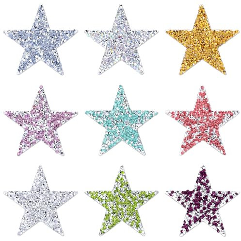 9 Stück Bügelbilder Stern Patches zum Aufbügeln Strass Star Applikation Bügelbilder Glitzer Sterne Bügelbild Bügelflicken Aufnäher Glitzer Strass Flicken für Kleidung Kleid Hosen Jeans Hüte Taschen
