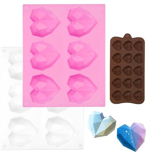 APOMOONS Silicone Heart Cake Mold, 3D Diamond Love Heart Shape Mould, Candy DIY Bakeware Molds Non-Stick Chocolate Dessert Moulds for Ice Cube Soap Jelly
