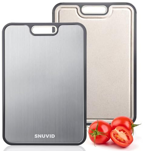 Snuvid Titanium Cutting Board, Double Sided Cutting Boards for kitchen, Pure Titanium and Wheat Straw PP, Food-Grade, non Toxic - Easy to Clean