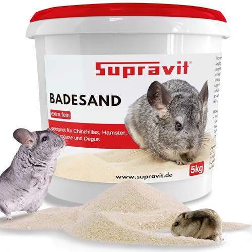 Supravit Chinchilla Sand fein | 5kg feiner Badesand | Staubfreier Sand | Sandbad für Hamster | Nagerbadesand für Chinchilla, Degu, Gerbil, Farbmaus, Kleintiere