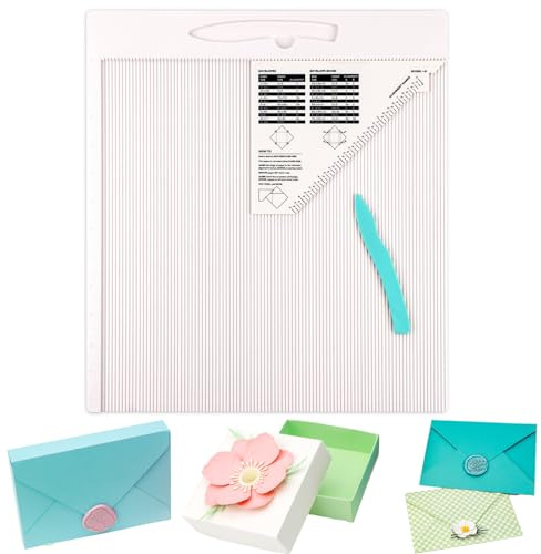 Scoring Board for Envelopes, Gift Boxes & Paper Crafts - 12x12 Multi-Purpose Scoreboard with Bone Folder & Triangular Guide - Envelope Maker Paper Folding Tool for Card Making, Scrapbooking Supplies