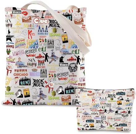 Onperpoe Theatre Tote Bag and Makeup Bag, Broadway Musical Theatre Gifts, Reusable Musical Bags Musicals Theater Lover Gifts
