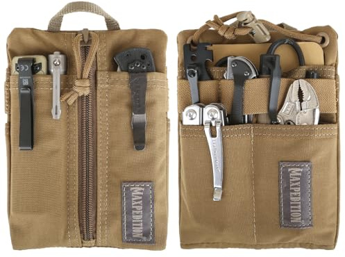 MAXPEDITION Platy Pocket Organizer, Durable EDC Tool Pouch for Men, Neck Wallet with Paracord Lanyard, Holds Flashlight, Multitool, Pen, Notebook (Dark Tan, 5 x 7)
