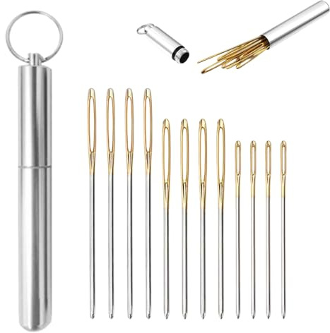 12PCS Large Eye Blunt Sewing Needles,Embroidery Needles,Tapestry Needle,Stainless Steel Yarn Knitting Needles,Embroidery Hand Sewing Needles,with Storage Tube for Yarn Embroidery Cross Stitch