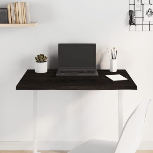 Mokuyary Bordsskiva mörkbrun 80 x 60 x 2 cm, massivt trä, ek, behandlad bordsskiva av trämaterial, skrivbordsskiva, kontorsbordsskiva för höjdjusterbart skrivbord, matbord och mycket mer