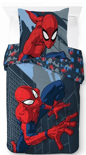 Jay Franco Marvel Spiderman sängkläder – supermjuka barnsängkläder med örngott, endast påslakan (fyllning ingår ej), mörkblå, 2-delad enkelsäng