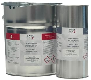 Vernis Époxy Transparent 4,8 KG pour jusqu'à 40 m² | Résine Époxy 2K de Protection pour Sol de Garage | Couche de Finition | Brillant, Résistant aux UV, Résistant aux Produits Chimiques | SwissTech