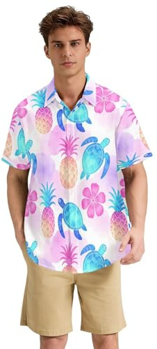 BCFHRGT batikfärgat Hawaiianskt tryck havssköldpadda hawaiiansk knapp kortärmad tröjor för män träningskläder, Batikfärgat Hawaiianskt tryck havssköldpadda, 3XL