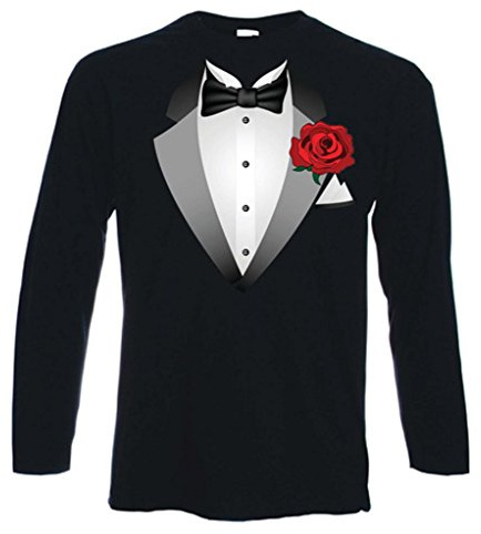 Tuxedo Fancy Dress Long Sleeve T-Shirt (Small, Black)