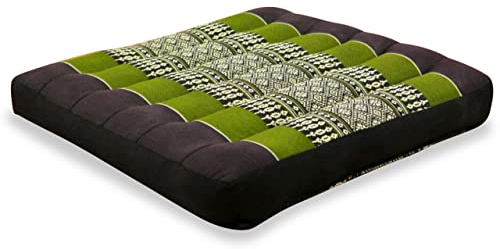 livasia Sitzkissen klein - 35x35x6cm - Bodenkissen Indoor/Outdoor, Meditationskissen Yogakissen, Stuhlauflage Palettenmöbel, Steppkissen Auflage Stuhl Bank handgefertigt (Braun/Grün)