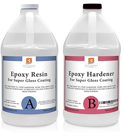 EPOXY Resin Crystal Clear 1 Gallon Kit | 1:1 Resin and Hardener for Super Gloss Coating | for Bars, Outdoor Table Top, Countertop, Art | Safe for Use on Wood, Metal, Stone, Plastic, Marine Sealer