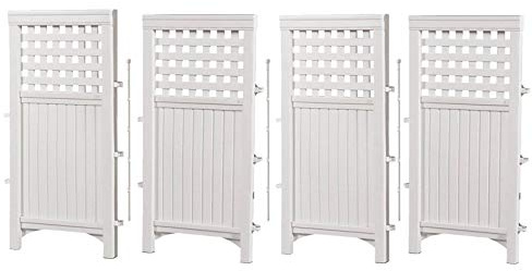 Suncast 4-Panel Outdoor Screen Enclosure - Freestanding Wicker Resin Reversible Panel Outdoor Screen - Perfect for Concealing Garbage Cans, Air Conditioners - White (4-Panels)