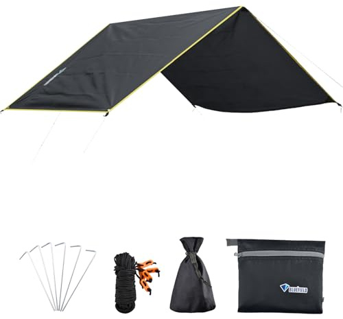 Azarxis Bâche Anti-Pluie Tarp Bivouac Toile de Tente Tapis de Sol Camping Bâche de Tente Auvent pour Randonnée Plage Pique-Nique (Noir, L - 240 x 220 cm)