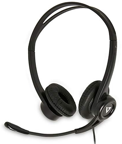 V7 Auriculares estéreo USB de Essentials con micrófono - Auriculares con micrófono (Centro de llamadas/Oficina, Binaural, Diadema, Negro, RoHS, CE, FCC, Alámbrico)