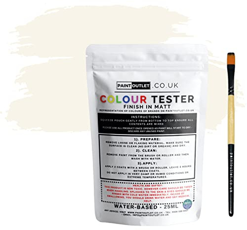 HQC Paint Wall and Ceilings Matt | Sample Colour Tester Pot with Brush | Quick Drying Quality Interior Paint | Contemporary Finish | Ivory Colour 25ml