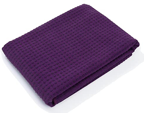 Fitness Handtuch für Yogamatte inkl Tasche, Rutschfest durch Silikonpunkte, 183cm x 63cm, Geeignet für Yoga, Freeletics, Antibakteriell,Schweiß absorbierend, Premium Mikrofaser Qualität, (Purple)
