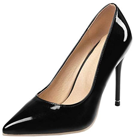 LOVOUO Stilettos Escarpins Vernis Femme Talon Aiguille Haut Sexy Chaussure Bout Pointu 10CM(Noir,42)