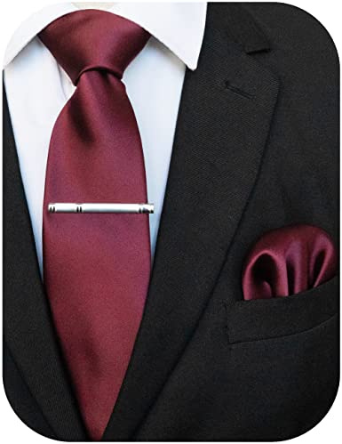 JEMYGINS Cravatta Uomo Maroon2 in Seta Matrimonio Occasioni Satin Multicolore con Fazzoletto e Fermacravatta