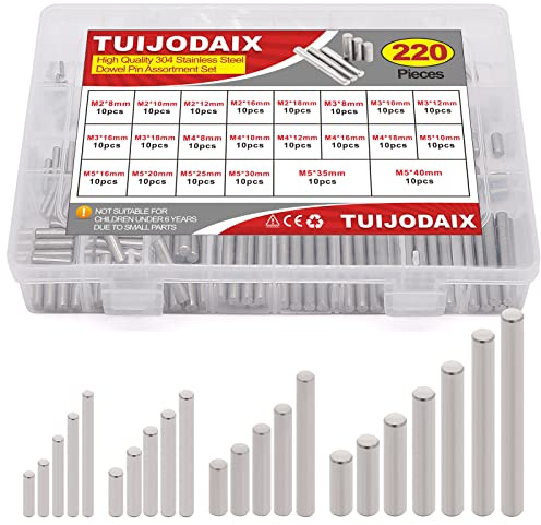 220Pcs 22 Kinds M2 M3 M4 M5 304 Stainless Steel Dowel Pin Cylindrical Shelf Support Peg Pin Rod Fasten Elements Assortment Kit