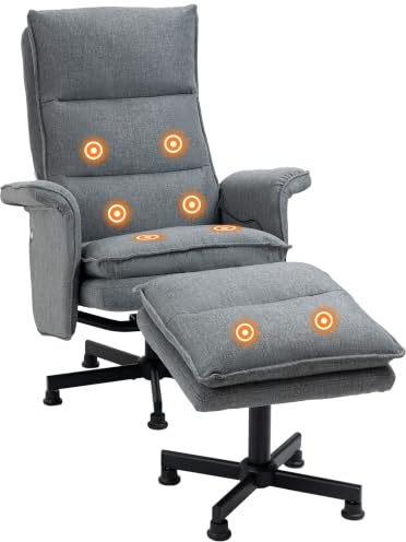HOMCOM Sillón de Masaje Relax Eléctrico con Reposapiés 78x93x99 cm Gris | Sillón Masaje, Tapizado en Lino, con Mando a Distancia, 8 Zonas, Carga 120 kg